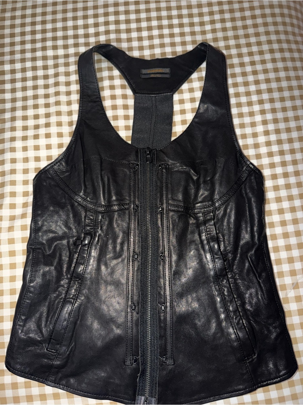 Diesel Black Leather Racerback Zip Vest